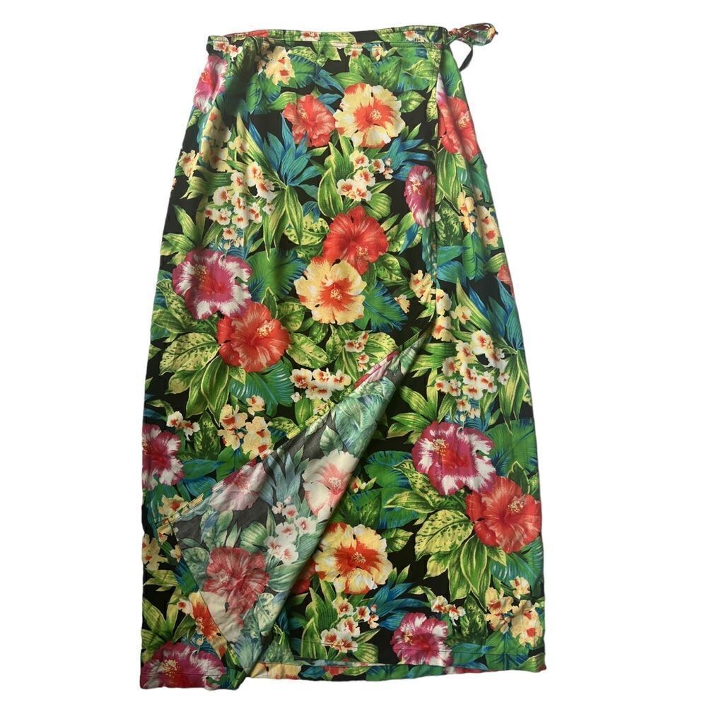 Evan-Picone Tropical Hawaiian Vibrant Multi color Summer Wrap Maxi Rayon skirt 8
